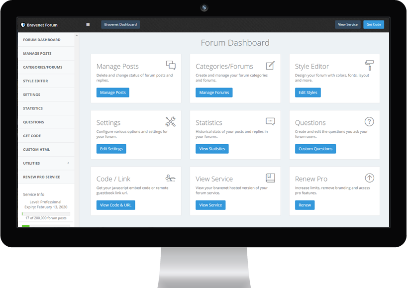 Bravenet Forum Dashboard