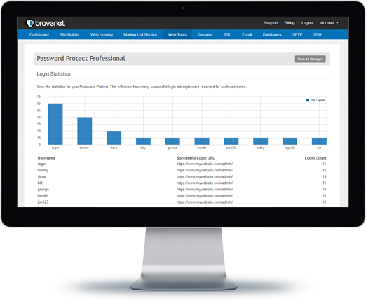 Bravenet Password Protect Service - Login Statistics